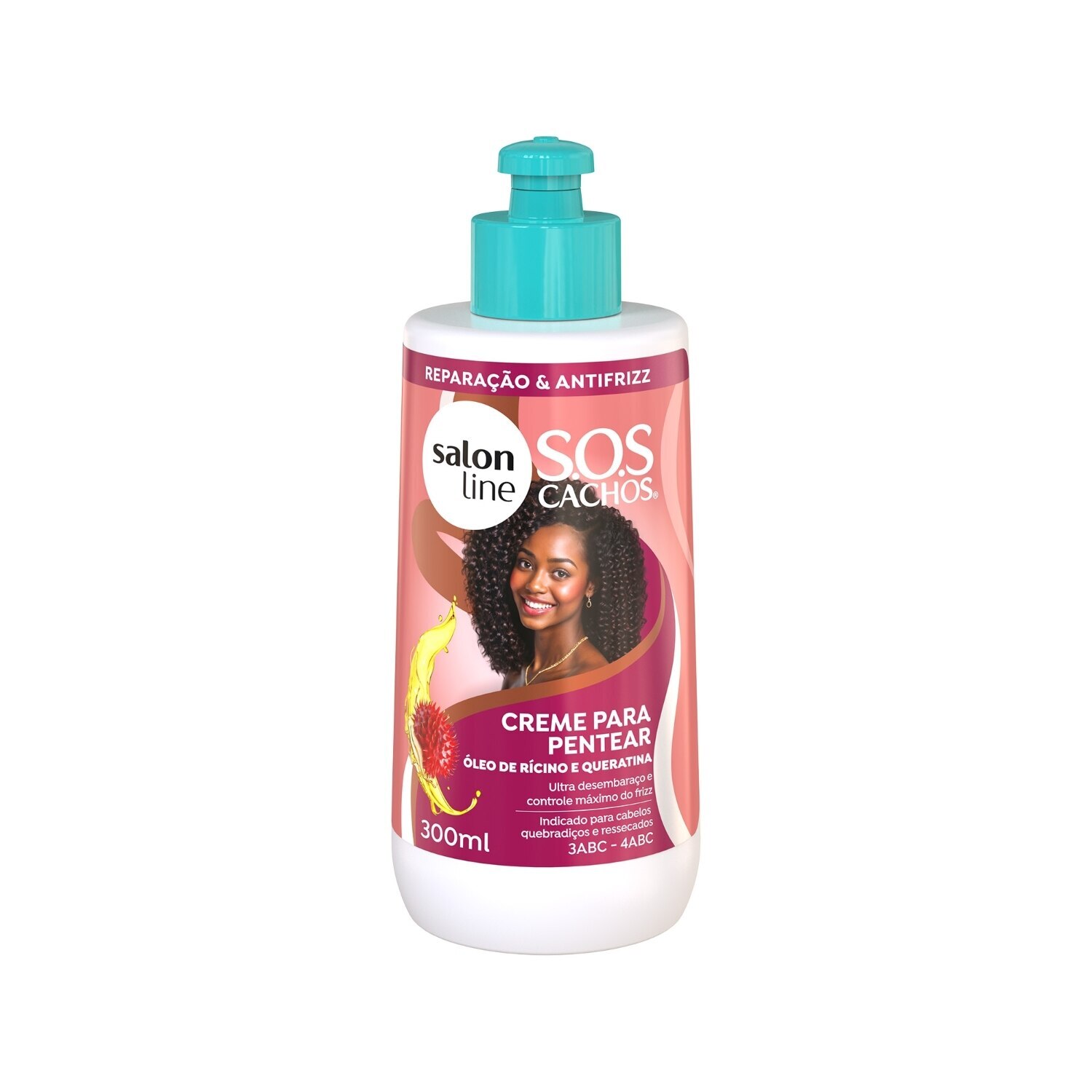 Front view of Creme de Pentear Salon Line SOS Cachos Rícino e Queratina 300ml bottle